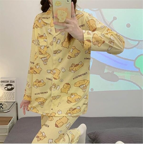 WANHONGYUE Kawaii Cartoon Pajamas for Women Girls Long Sleeve Shirt with Pj Pants Sleepwear Home Wear 2 Piece Pajama Sets  2023 New Sanrio Kawaii Spring And Autumn Long-Sleeved Pajamas Women Cotton Comfortable Pom Pom Purin Cartoon Home Clothes Suit - Image 3
