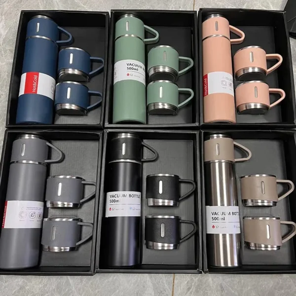New 3 Pieces Stainless Steel vacuum flask travel mug set Sport Water Bottle Gift box Set Large Capacity Travel Double Wall Vacuum Bottle: