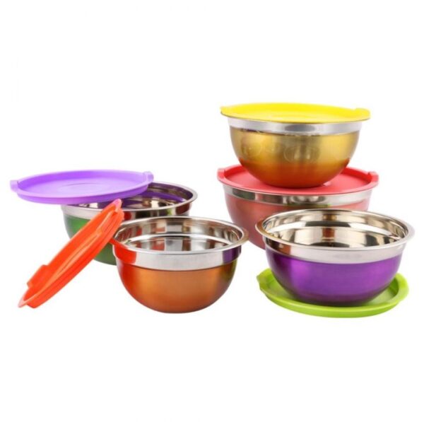 Stainless Steel Full Colorful Bowls for mixing and Serving 5 Pcs. with Silicone Lids - Image 2
