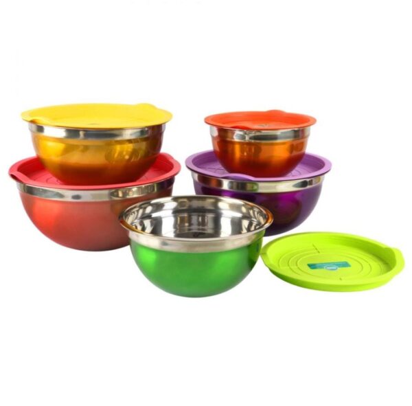 Stainless Steel Full Colorful Bowls for mixing and Serving 5 Pcs. with Silicone Lids - Image 3