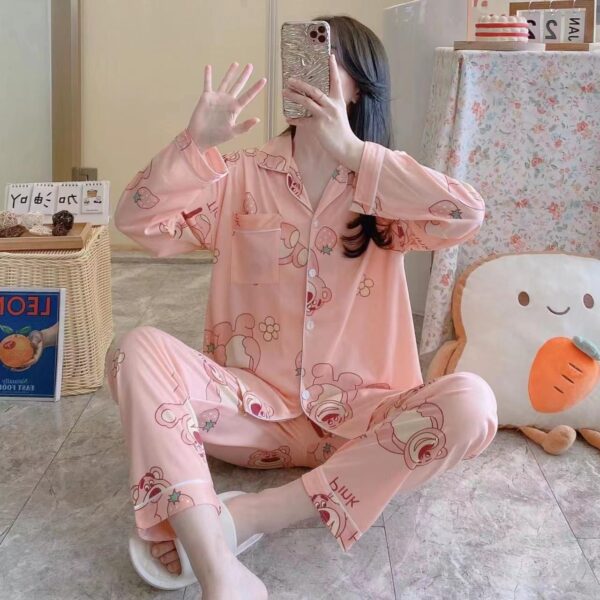 New Long Sleeve Pajama Lounge Wear Set Lady Nightwear