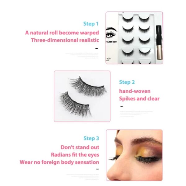 Silk Road Traders Full Strip Magnetic Eyeliner Eyelashes Set - 5 Pair Eyelashes - Image 10