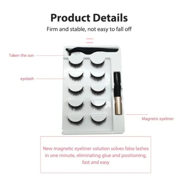 Silk Road Traders Full Strip Magnetic Eyeliner Eyelashes Set - 5 Pair Eyelashes - Image 7