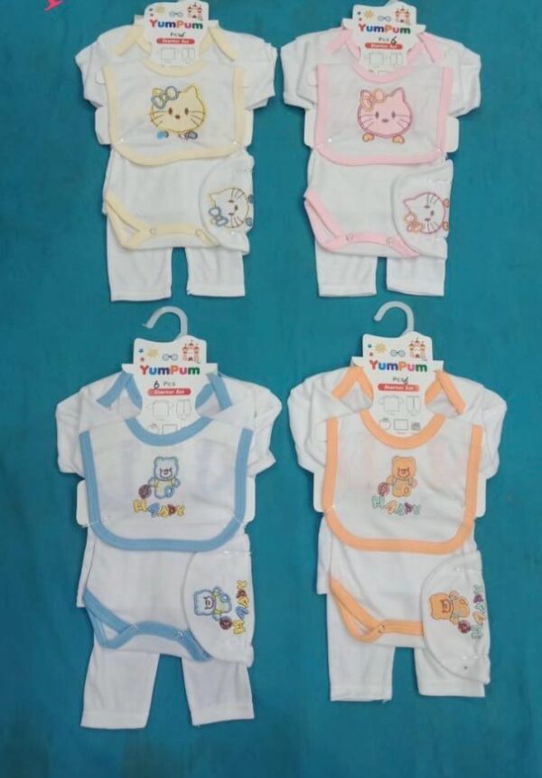 New Born Baby Starter 6 Pieces Set Unisex Baby Clothes - New Mid Winter Arrival, Comfortable Baby Wear Inter-Lock Fabric  Newborn Gift Set for new parents 0-3 Months Size Baby Outfit
