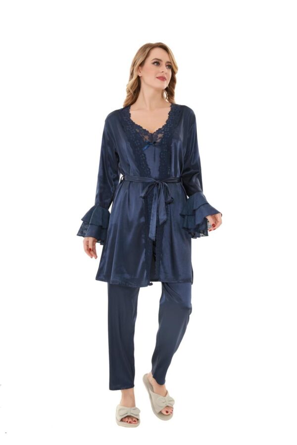 FLOURISH Satin Solid 3 Pcs Nightdress 6104 (50% OFF) (AVAILABLE IN RED,NAVY,PINK) :
