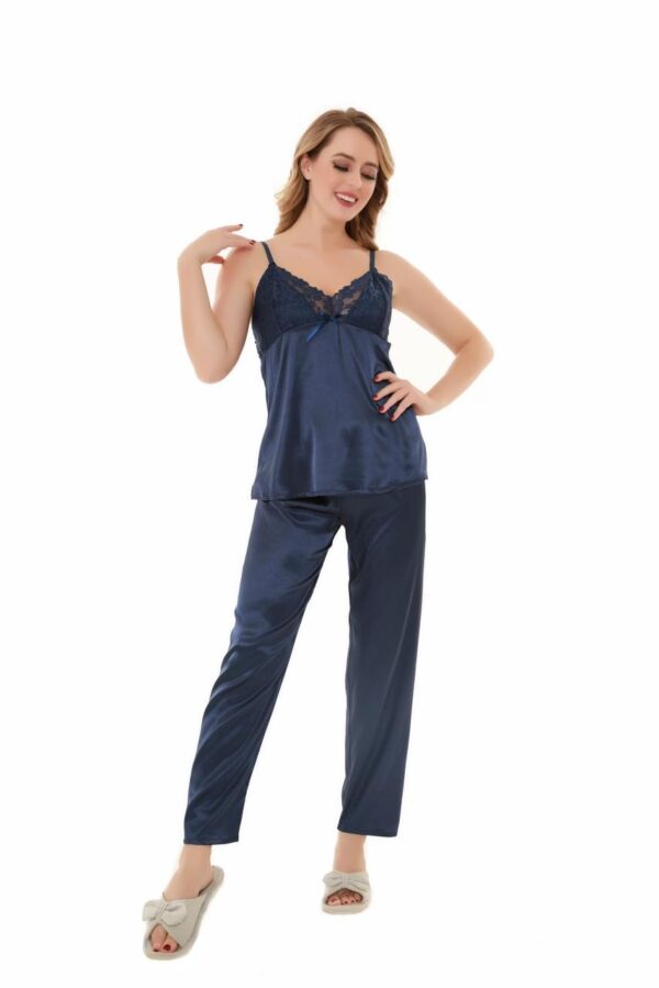 FLOURISH Satin Solid 3 Pcs Nightdress 6104 (50% OFF) (AVAILABLE IN RED,NAVY,PINK) : - Image 4