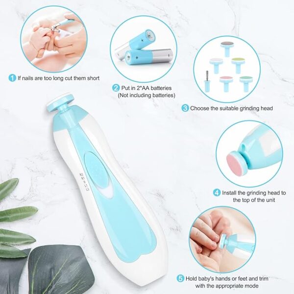 Electric Nail File Drill for Baby No Sharp Claws Hurt, 6 in 1 Safety Cutter Trimmer Clipper for Toes and Fingers. - Image 3