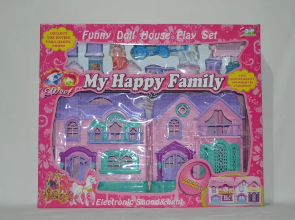HAPPY FAMILY DOLL HOUSE WITH ACCESSORIES LIGHT AND MUSIC TOY FOR GIRLS