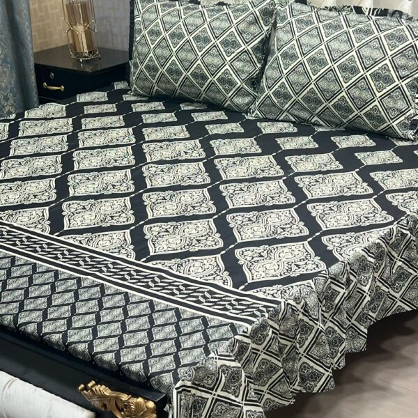 3 pc stitched 2 sided frill bedsheets - Image 4