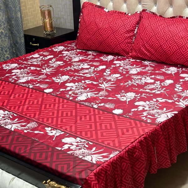 3 pc stitched 2 sided frill bedsheets - Image 6