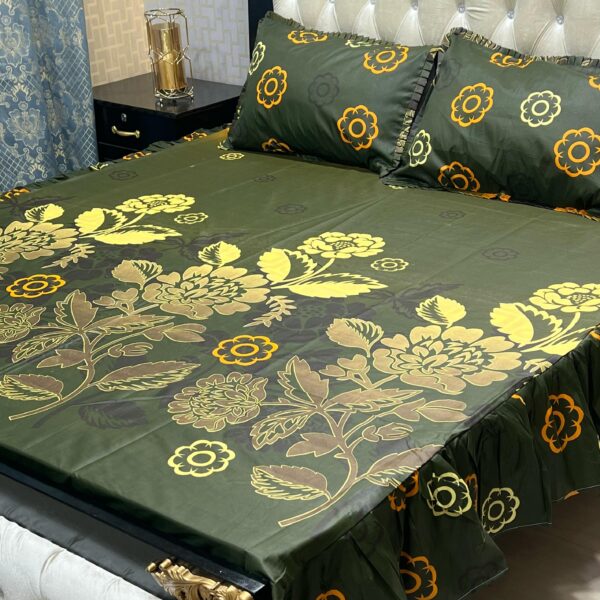 3 pc stitched 2 sided frill bedsheets - Image 8