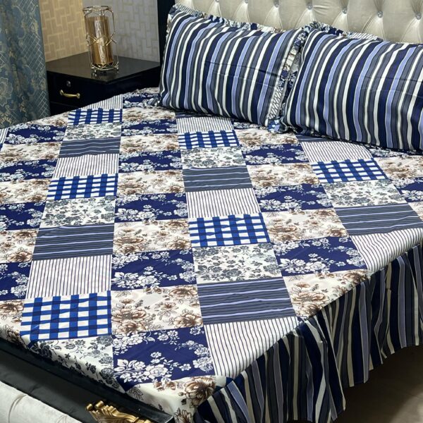3 pc stitched 2 sided frill bedsheets - Image 9