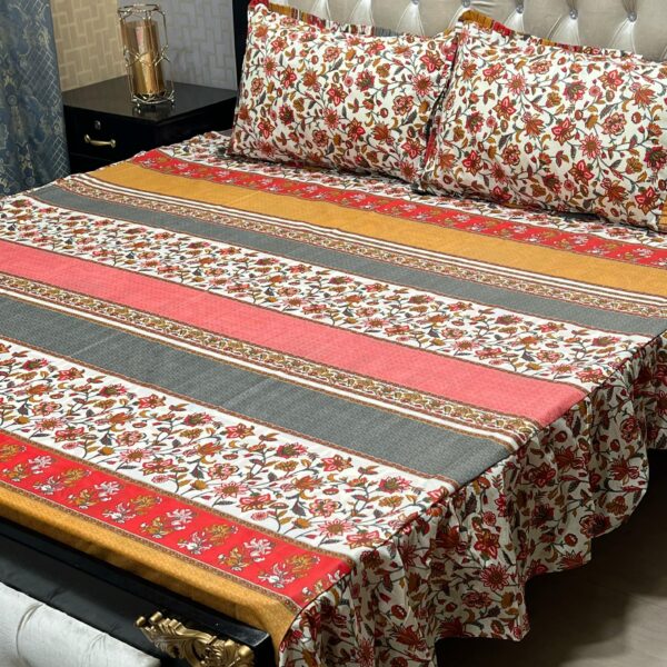 3 pc stitched 2 sided frill bedsheets