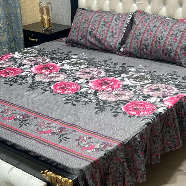 3 pc stitched 2 sided frill bedsheets - Image 15