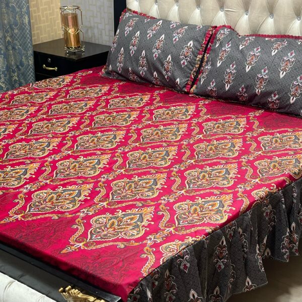3 pc stitched 2 sided frill bedsheets - Image 16