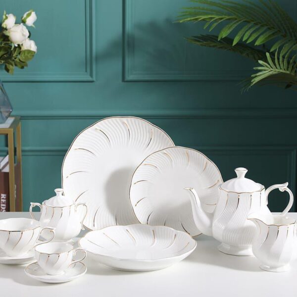 24 Pieces White Porcelain Tea Set Ceramic Coffee Cups Set Teapot With Sugar Bowl And Milk Jug Wedding Tea Service For Adults,