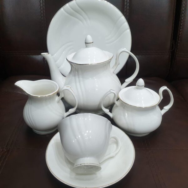24 Pieces White Porcelain Tea Set Ceramic Coffee Cups Set Teapot With Sugar Bowl And Milk Jug Wedding Tea Service For Adults, - Image 3