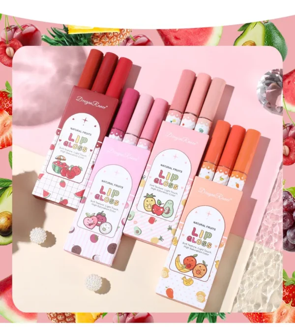 Dragon Ranee 3PCS New Velvet Matte Lip Gloss Waterproof Long Lasting Lip Balm Moisturizing Makeup 1.5g*3 :AVAILABLE IN 4 SETS IN 12 SHADES