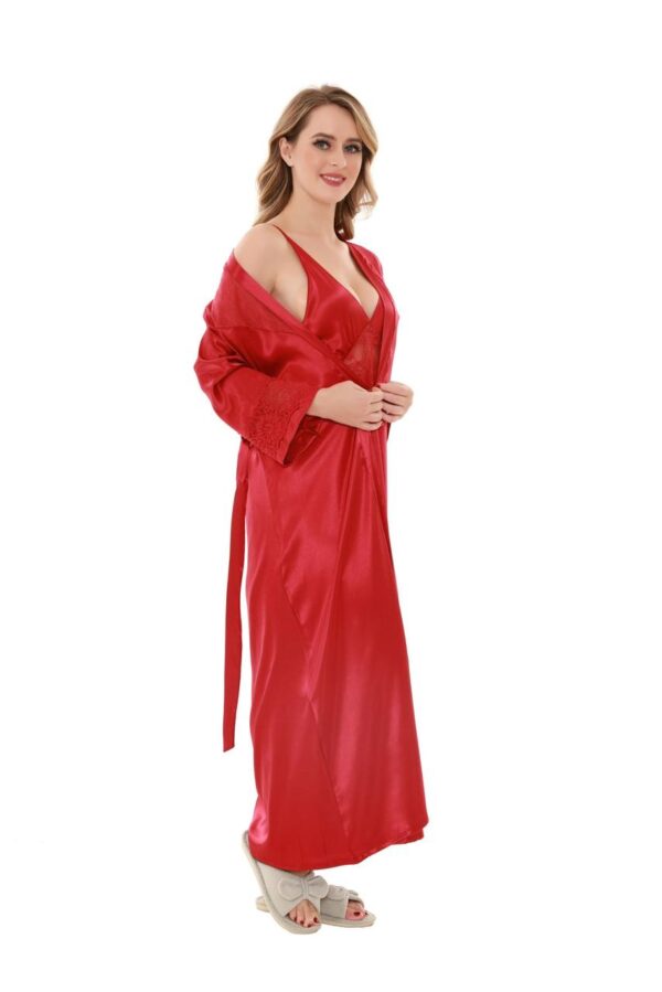 FLOURISH Satin Solid 2 Pcs Nightdress 5983 (50%OFF) (AVAILABLE IN RED,PINK,NAVY): - Image 2