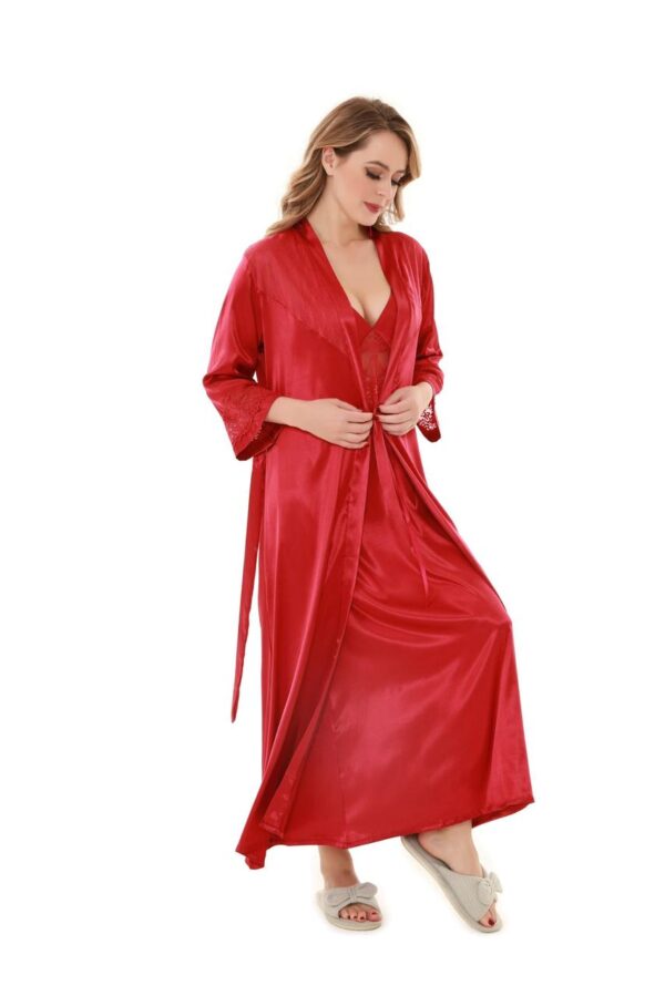 FLOURISH Satin Solid 2 Pcs Nightdress 5983 (50%OFF) (AVAILABLE IN RED,PINK,NAVY):