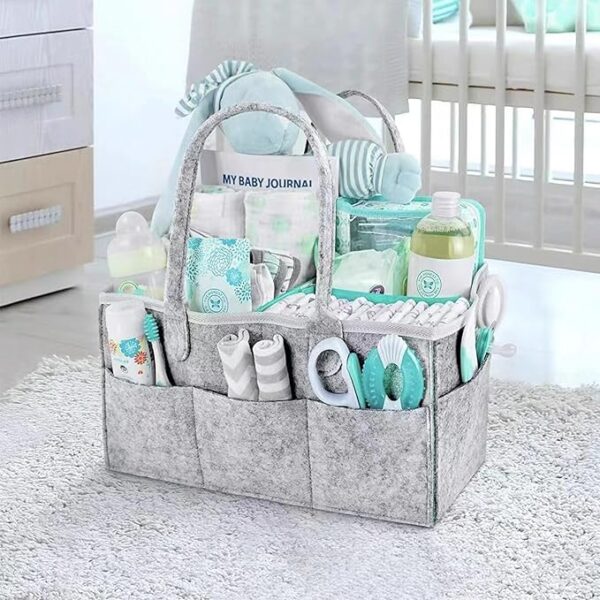 Baby Diaper Caddy Organize, Nursery Basket Set, Boys Girls Nursery Storage Bin, Large Nursery Holder Tote with Removable Compartments, Car Organizer for Diapers and Baby Wipes Newborn Essentials (Gray). - Image 3