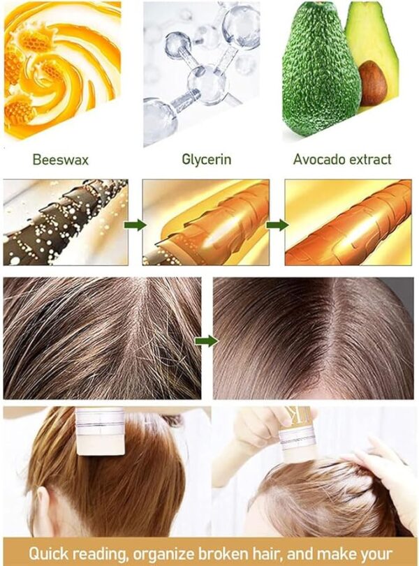 Hair Wax Stick Strong and Long-Lasting Hold Non-greasy Styling Wax for Flyaways Edge Frizz Hair Suitable for Unisex-75g, botanical ingredients, Softens the style, adds shine Hair Wax Stick. - Image 3