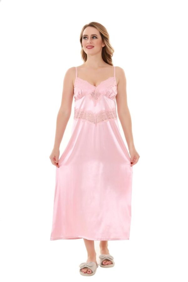 FLOURIH Satin Solid 2 Pcs Nightdress 5982 (50% OFF) (AVAILABLE IN RED,PINK,GOLD): - Image 3