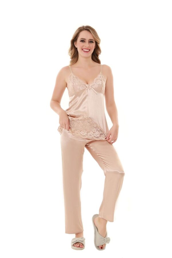 FLOURISH Satin Solid 3 Pcs Nightdress 6102 (50% OFF) (AVAILABLE IN RED,NAVY,GOLD): - Image 2