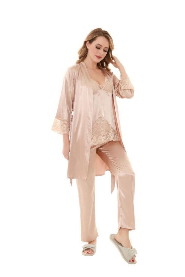 FLOURISH Satin Solid 3 Pcs Nightdress 6102 (50% OFF) (AVAILABLE IN RED,NAVY,GOLD):