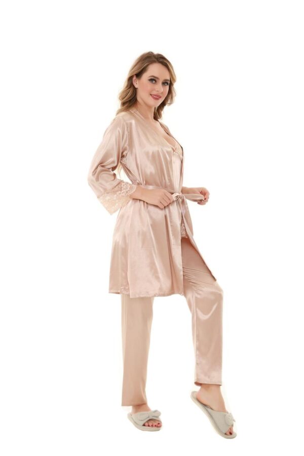 FLOURISH Satin Solid 3 Pcs Nightdress 6102 (50% OFF) (AVAILABLE IN RED,NAVY,GOLD): - Image 4
