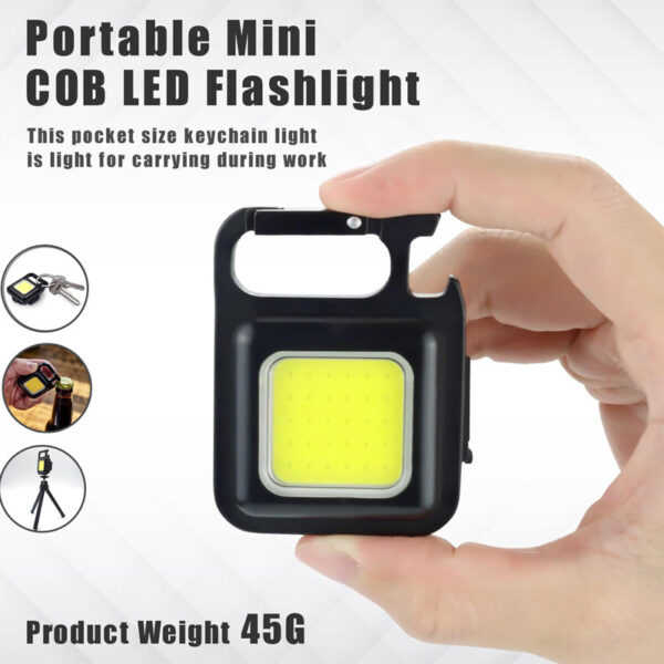 Mini LED Light COB Rechargeable Keychain Mini Small Flashlight 3 Light Modes Portable Pocket Light with Folding Bracket Bottle Opener and Magnet Base for Fishing, Walking and Camping