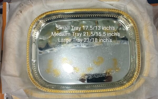 Tray Set Smart 3 pcs Golden Available in Oval & Rectanagle ( Vintage Embossed Tray Tray Photography Props) - Image 3