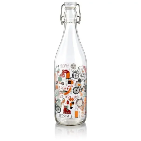 KLEEYO GLASS BOTTLE COSTOLATA 1LTR With Patterns Item Code: D2109AB Bottle :