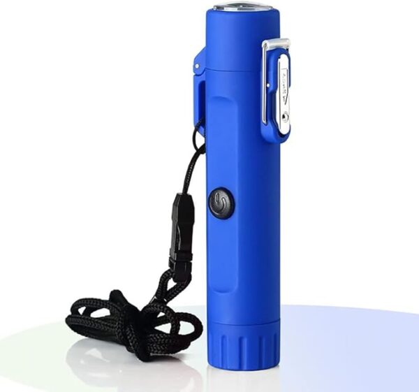 Flashlight USB rechargeable windproof compass waterproof cigarette lighter lighter, six in one, suitable for camping, all kinds of outdoor, best gift.