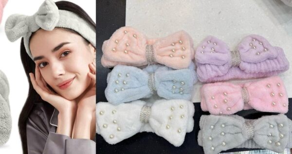 Pack of 6 Bowknot Hair Bands, Coral Fleece Bow Headbands, Bowknot Headbands Elastic Hair Bands Knitted Headband for Kids, Adjustable. - Image 2