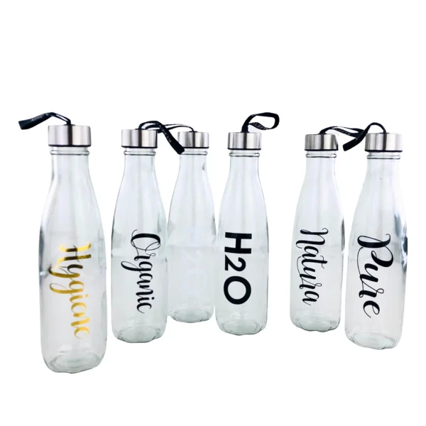 KLEEYO Glass Water Bottle H2O With Strap 580Ml  Item Code: E2103