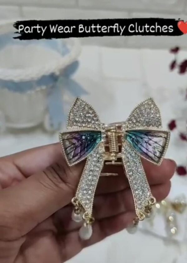 Party Wear Butterfly Jewel Claw/Fancy Metal Catcher - Golden Blue,Golden Red