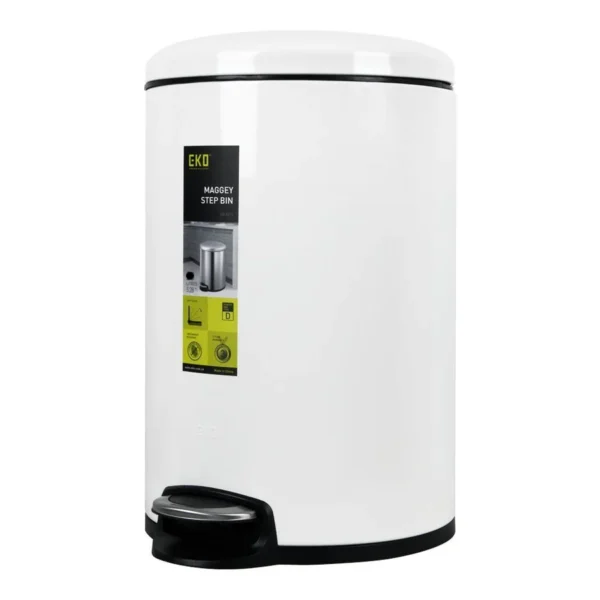 Eko Maggy Stainless Steel Round Step Waste Bin EK9213-White(12 -Liter): - Image 2
