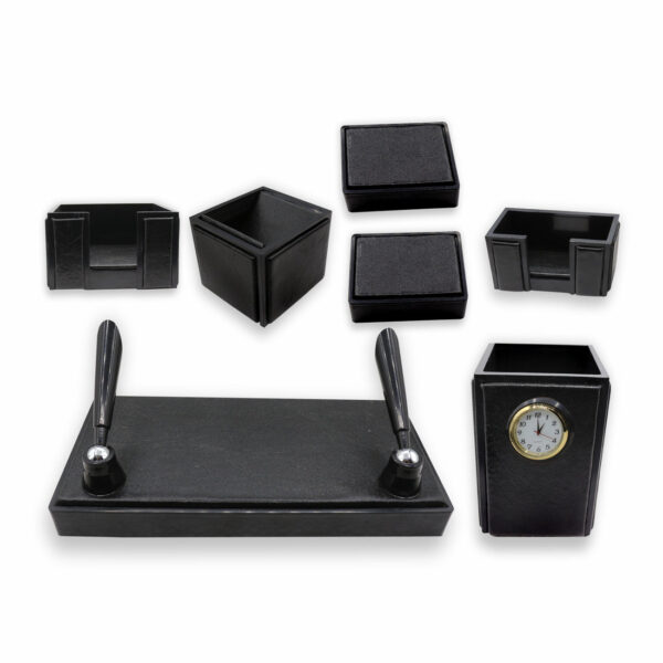 Senator Rexine Leather Office Desk Organizer 7pcs Set With Watch #20(Black). - Image 8
