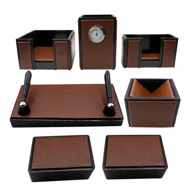 Senator Rexine Leather Desk Organizer 7 pcs Set #20(Brown). - Image 6