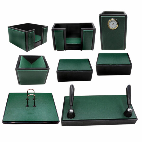 Senator Rexine Leather Office Desk Organizer 8 pcs Set With Watch #20 (Green). - Image 10