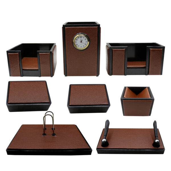 Senator Rexine Leather Office Desk Organizer 8 pcs Set With Watch #20. - Image 10