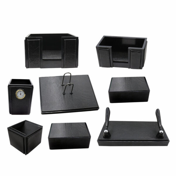 Senator Rexine Leather Office Desk Organizer 8 pcs Set With Watch #20(Black). - Image 2