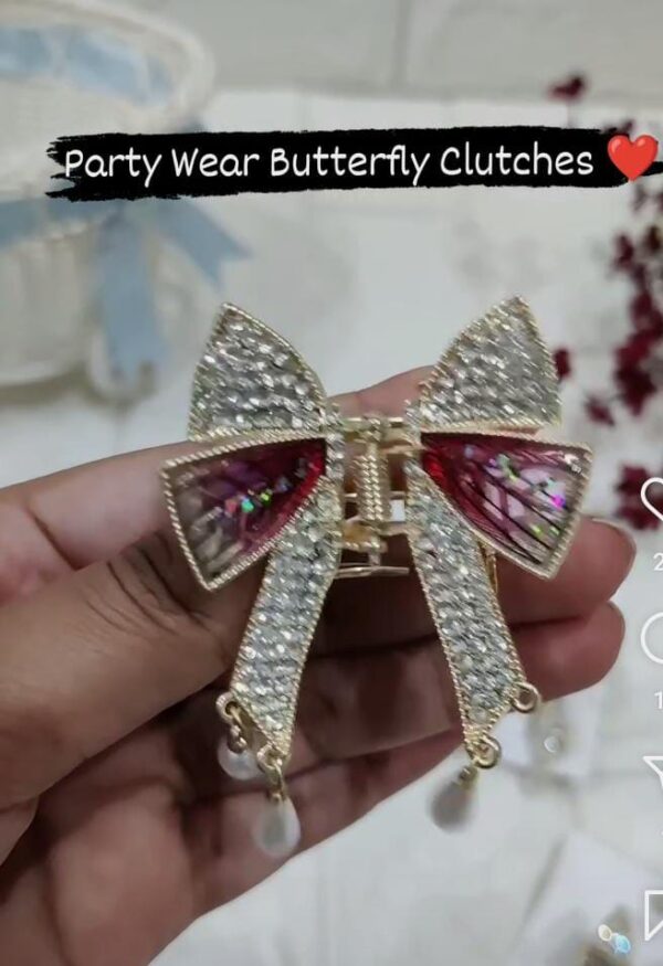 Party Wear Butterfly Jewel Claw/Fancy Metal Catcher - Golden Blue,Golden Red - Image 4