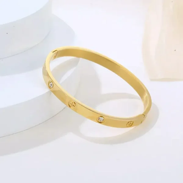 Golden Titanium Steel Non-Fade Bracelet Female Plain Ring Zircon Bracelet - Image 4