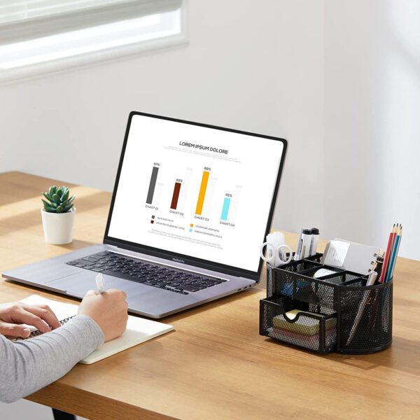 Metal Mesh Desk Organizer 9 Compartment With Drawer. - Image 2
