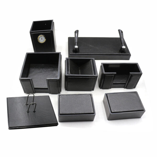 Senator Rexine Leather Office Desk Organizer 8 pcs Set With Watch #20(Black). - Image 6