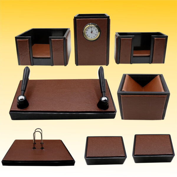 Senator Rexine Leather Office Desk Organizer 8 pcs Set With Watch #20. - Image 2