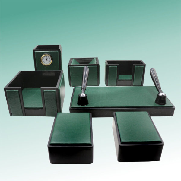 Senator Rexine Leather Office Desk Organizer 8 pcs Set With Watch #20 (Green). - Image 2