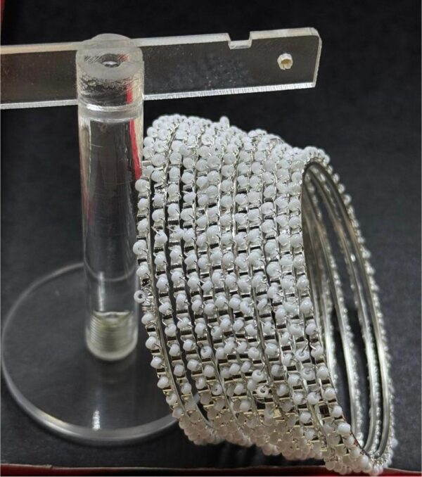 Multicolor Metal Bangle set 12pcs Bangles/Churhi set For Girls & Women Bangle Pearl Beads. Also available in Black & White Beads. All sizes Available. - Image 2